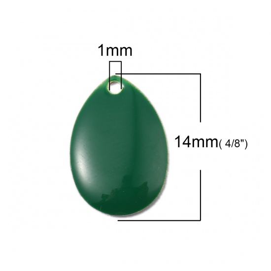 Picture of Copper Enamelled Sequins Charms Drop Brass Color Dark Green 14mm x 10mm, 10 PCs