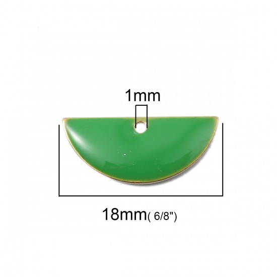 Image de Breloques Sequins Emaillés Double Face en Laiton Demi-Rond Couleur Laiton Vert 18mm x 8mm, 10 Pcs                                                                                                                                                             