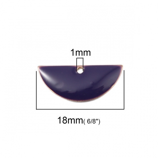 Image de Breloques Sequins Emaillés Double Face en Laiton Demi-Rond Couleur Laiton Prune 18mm x 8mm, 10 Pcs                                                                                                                                                            