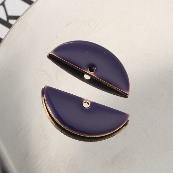Picture of Brass Enamelled Sequins Charms Half Round Brass Color Dark Purple 18mm x 8mm, 10 PCs                                                                                                                                                                          