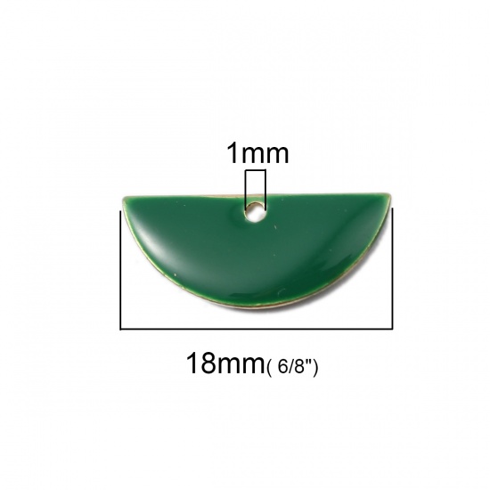Picture of Brass Enamelled Sequins Charms Half Round Brass Color Dark Green 18mm x 8mm, 10 PCs                                                                                                                                                                           