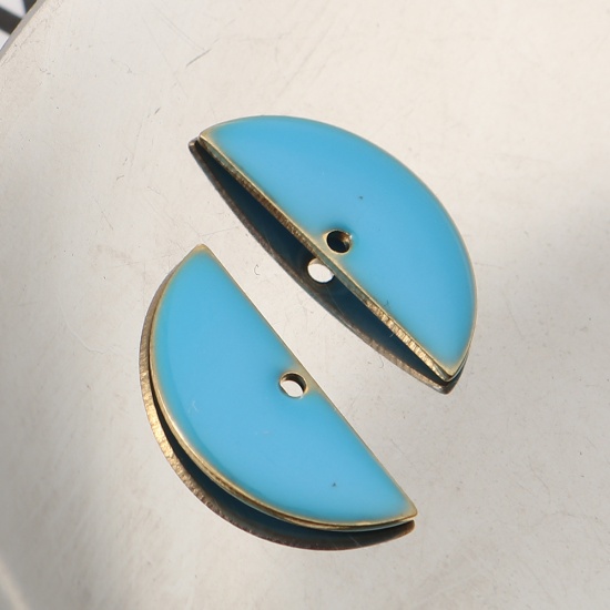 Picture of Brass Enamelled Sequins Charms Half Round Brass Color Skyblue 18mm x 8mm, 10 PCs                                                                                                                                                                              