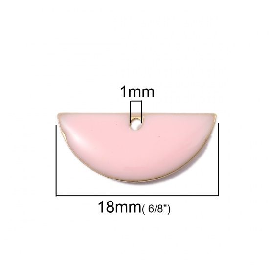Picture of Brass Enamelled Sequins Charms Half Round Brass Color Pink 18mm x 8mm, 10 PCs                                                                                                                                                                                 