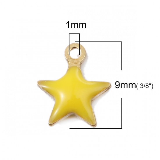 Изображение Латунь Эмалированные Блестки Подвески Звезда Латунный Цвет Желтый 9мм x 8мм, 10 ШТ                                                                                                                                                                            