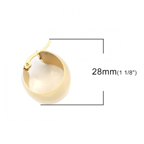 Immagine di 304 Acciaio Inossidabile orecchino cerchio Oro Placcato Tondo 28mm x 21mm, Posta / Filo Dimensione: (17 misura), 1 Paio