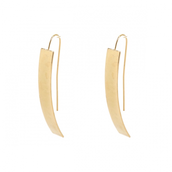 Picture of 304 Stainless Steel Earrings Gold Plated Arc 5.1cm x 0.7cm, Post/ Wire Size: (21 gauge), 1 Pair