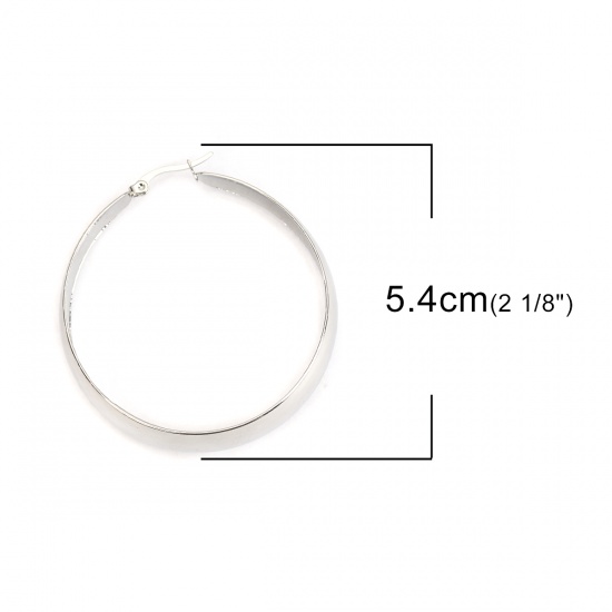 Immagine di 304 Acciaio Inossidabile orecchino cerchio Tono Argento Tondo 5.4cm x 5.1cm, Posta / Filo Dimensione: (17 misura), 1 Paio