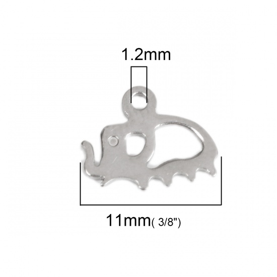 Picture of 304 Stainless Steel Pet Silhouette Chain Tail Extender Charms Elephant Animal Silver Tone 11mm x 9mm, 10 PCs