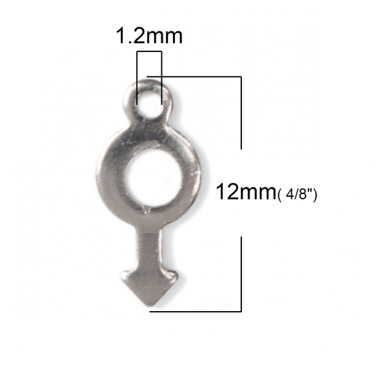 Picture of 304 Stainless Steel Chain Tail Extender Charms Male Symbol Silver Tone 12mm x 6mm, 10 PCs