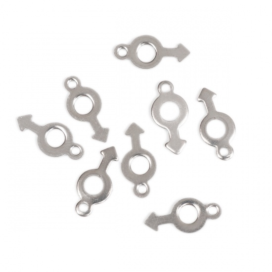 Picture of 304 Stainless Steel Chain Tail Extender Charms Male Symbol Silver Tone 12mm x 6mm, 10 PCs