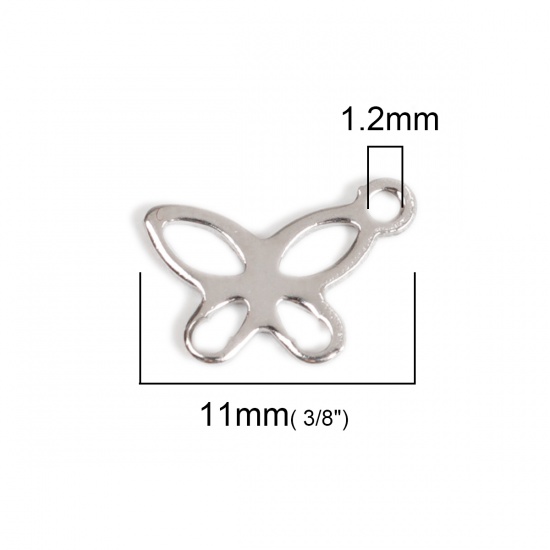 Immagine di 304 Acciaio Inossidabile Beniamino Contorno Charms Farfalla Tono Argento 11mm x 7mm, 10 Pz