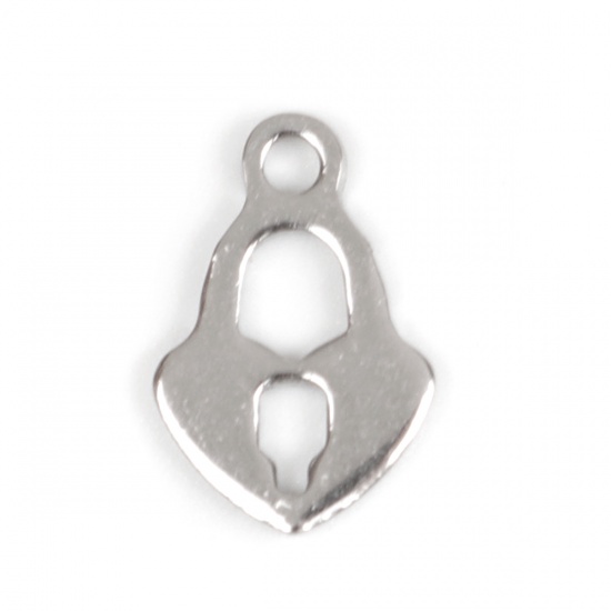 Picture of 304 Stainless Steel Chain Tail Extender Charms Lock Silver Tone 10mm x 6mm, 10 PCs