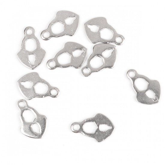 Picture of 304 Stainless Steel Chain Tail Extender Charms Lock Silver Tone 10mm x 6mm, 10 PCs