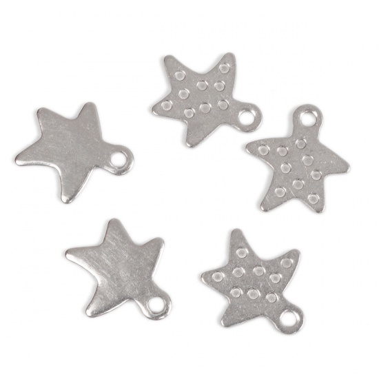 Picture of 304 Stainless Steel Ocean Jewelry Chain Tail Extender Charms Star Fish Silver Tone Dot 12mm x 11mm, 10 PCs