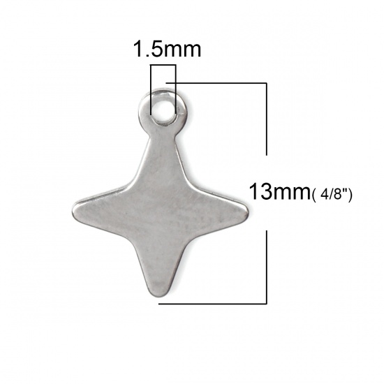 Picture of 304 Stainless Steel Chain Tail Extender Charms Star Silver Tone 13mm x 11mm, 10 PCs