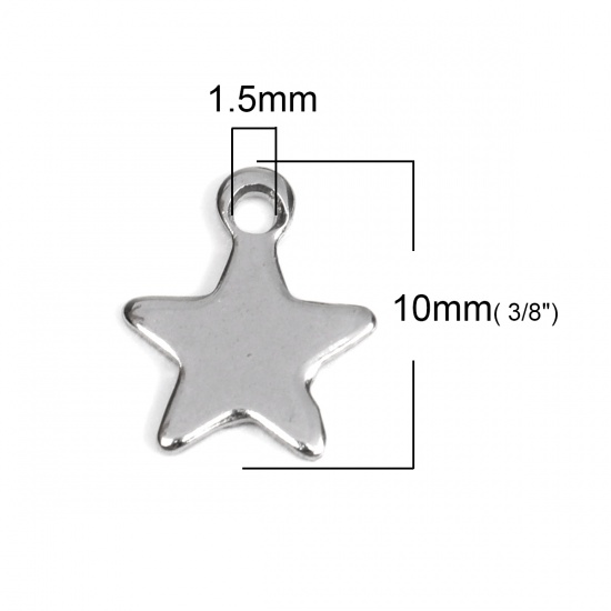 Picture of 304 Stainless Steel Chain Tail Extender Charms Pentagram Star Silver Tone 10mm x 8mm, 10 PCs