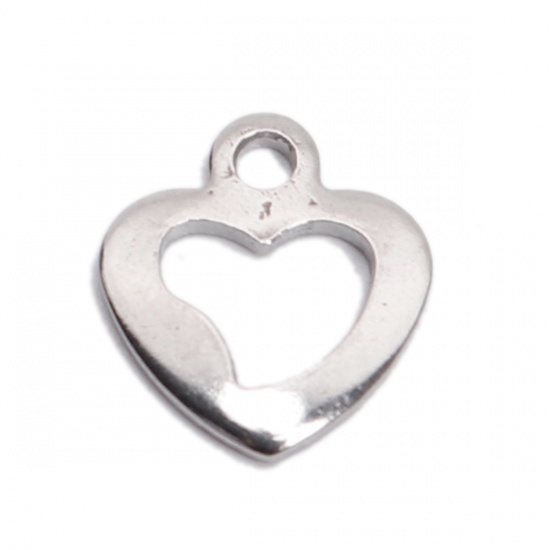 Picture of 304 Stainless Steel Chain Tail Extender Charms Heart Silver Tone 10mm x 9mm, 10 PCs