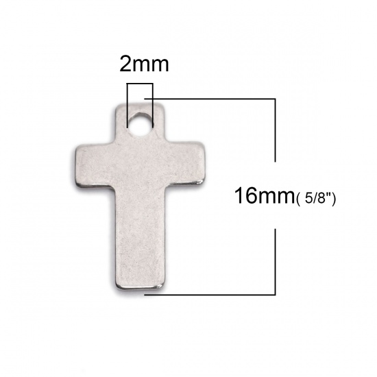 Picture of 304 Stainless Steel Chain Tail Extender Charms Cross Silver Tone 16mm x 11mm, 10 PCs