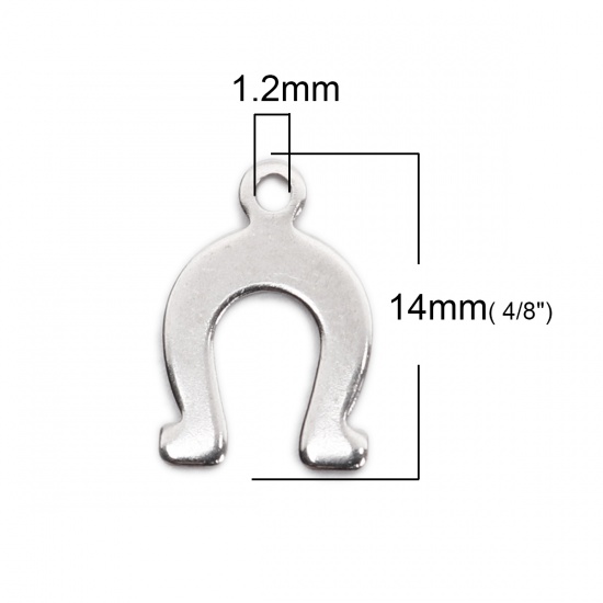 Picture of 304 Stainless Steel Chain Tail Extender Charms Symbol Sign Silver Tone 14mm x 9mm, 10 PCs