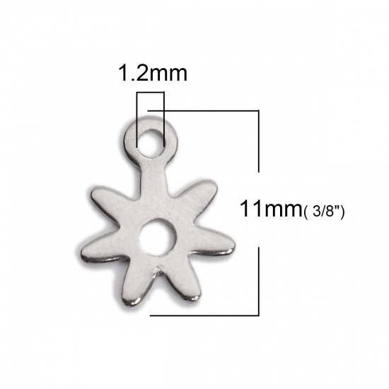 Picture of 304 Stainless Steel Chain Tail Extender Charms Flower Silver Tone 11mm x 9mm, 10 PCs