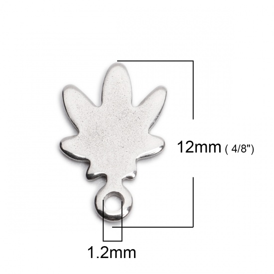 Picture of 304 Stainless Steel Chain Tail Extender Charms Maple Leaf Silver Tone 12mm x 7mm, 10 PCs