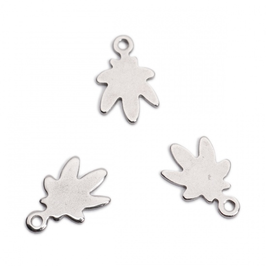 Picture of 304 Stainless Steel Chain Tail Extender Charms Maple Leaf Silver Tone 12mm x 7mm, 10 PCs