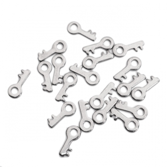 Picture of 304 Stainless Steel Chain Tail Extender Charms Key Silver Tone 10mm x 4mm, 10 PCs