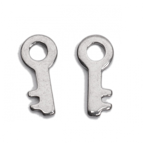 Picture of 304 Stainless Steel Chain Tail Extender Charms Key Silver Tone 10mm x 4mm, 10 PCs
