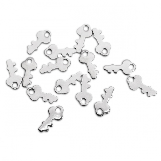 Picture of 304 Stainless Steel Chain Tail Extender Charms Key Silver Tone 13mm x 6mm, 10 PCs