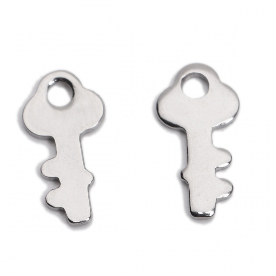 Picture of 304 Stainless Steel Chain Tail Extender Charms Key Silver Tone 13mm x 6mm, 10 PCs
