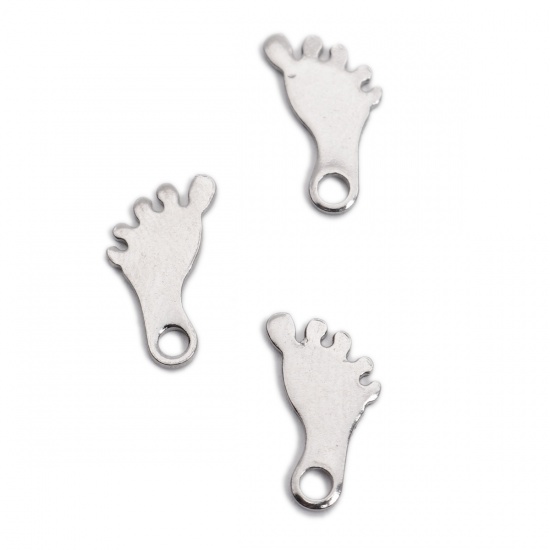 Picture of 304 Stainless Steel Chain Tail Extender Charms Feet Silver Tone 13mm x 8mm, 10 PCs