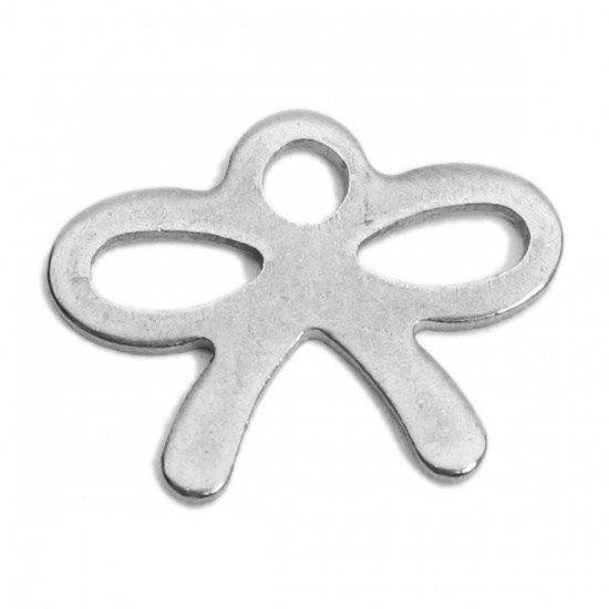 Picture of 304 Stainless Steel Chain Tail Extender Charms Bowknot Silver Tone 13mm x 10mm, 10 PCs
