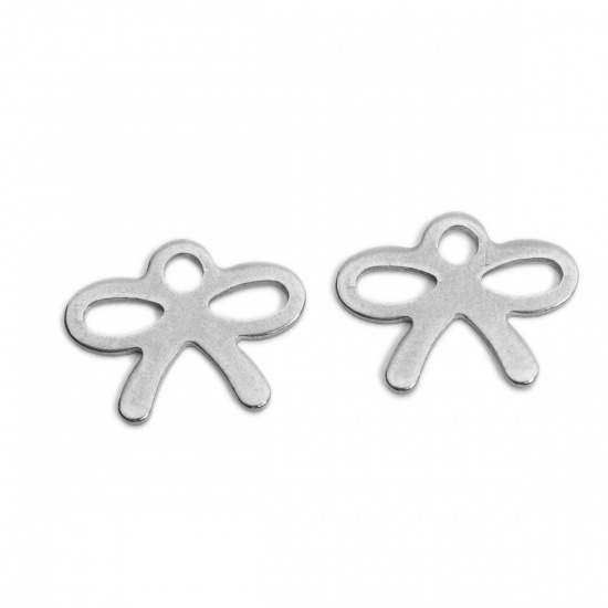 Picture of 304 Stainless Steel Chain Tail Extender Charms Bowknot Silver Tone 13mm x 10mm, 10 PCs