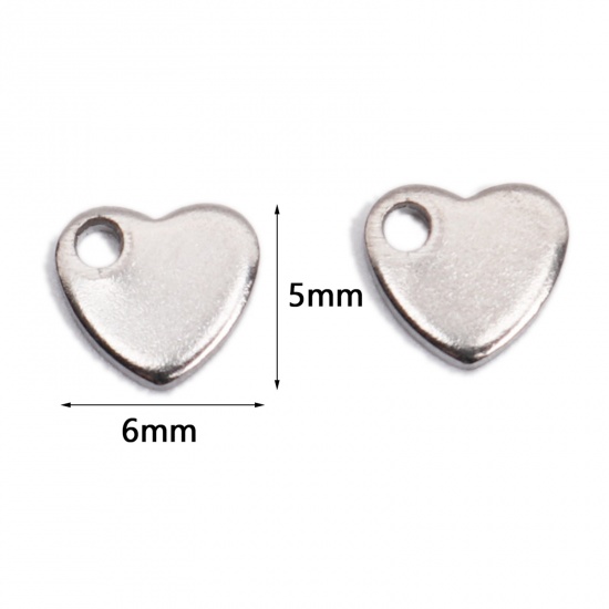 Picture of 304 Stainless Steel Charms Silver Tone Heart 6mm x 5mm, 10 PCs