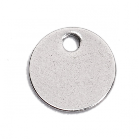 Picture of 304 Stainless Steel Chain Tail Extender Charms Round Silver Tone 8mm Dia., 10 PCs