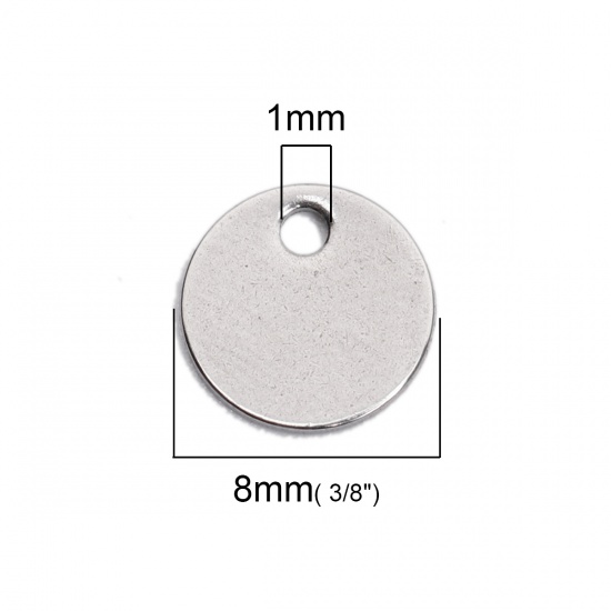 Picture of 304 Stainless Steel Chain Tail Extender Charms Round Silver Tone 8mm Dia., 10 PCs