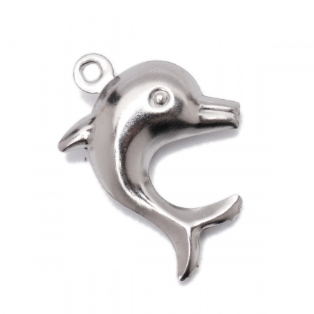 304ステンレス鋼 海ジュエリー チャーム イルカ シルバートーン 19mm x 14mm、 10 個