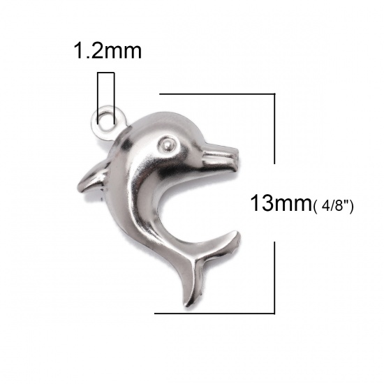 Picture of 304 Stainless Steel Ocean Jewelry Charms Dolphin Animal Silver Tone 19mm x 14mm, 10 PCs