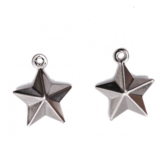 Picture of 304 Stainless Steel Charms Pentagram Star Silver Tone 15mm x 12mm, 10 PCs