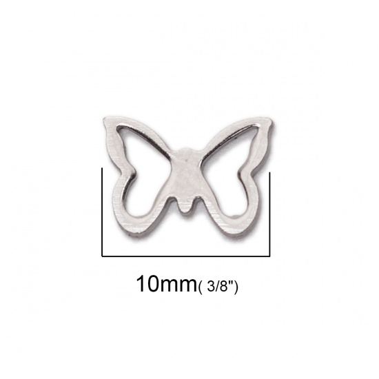 Picture of 304 Stainless Steel Pet Silhouette Chain Tail Extender Charms Butterfly Animal Silver Tone 10mm x 7mm, 10 PCs