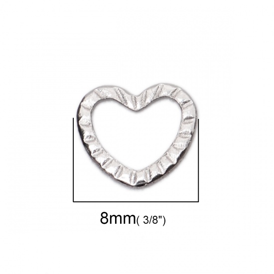 Picture of 304 Stainless Steel Chain Tail Extender Charms Heart Silver Tone 8mm x 7mm, 10 PCs
