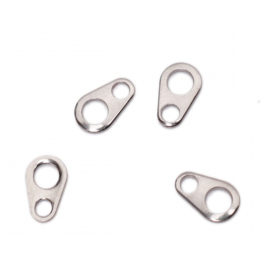 Picture of 304 Stainless Steel Chain Tail Extender Connectors For Jewelry Necklace Bracelet Silver Tone Drop 6mm x 4mm, 10 PCs