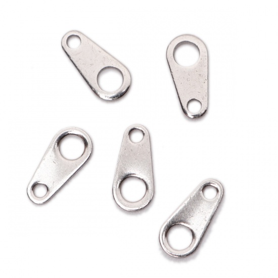 Picture of 304 Stainless Steel Chain Tail Extender Connectors For Jewelry Necklace Bracelet Silver Tone Drop 8mm x 4mm, 10 PCs