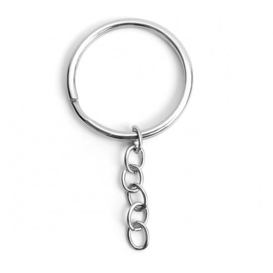 Picture of 304 Stainless Steel Keychain & Keyring Silver Tone Circle 7.2cm x 3cm, 5 PCs