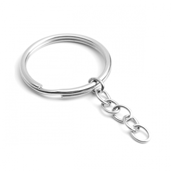 Picture of 304 Stainless Steel Keychain & Keyring Silver Tone Circle 7.2cm x 3cm, 5 PCs