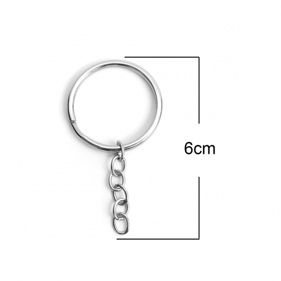 Picture of 304 Stainless Steel Keychain & Keyring Silver Tone Circle 7.4cm x 3.2cm, 5 PCs