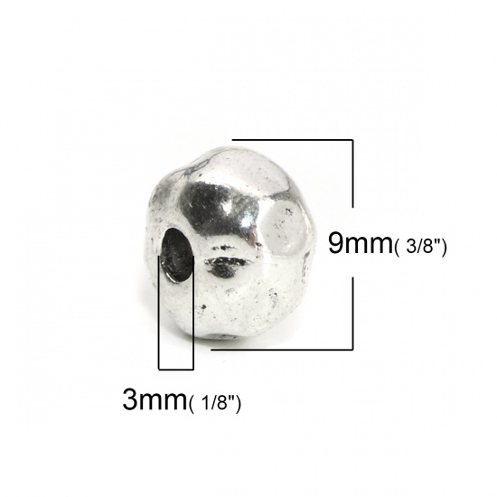 Picture of Zinc Based Alloy Spacer Beads Round Antique Silver 9mm x 7mm, Hole: Approx 3mm, 30 PCs