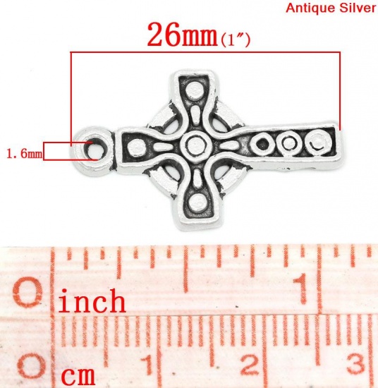 Picture of Zinc Based Alloy Easter Charms Cross Antique Silver Color Dot Carved 26mm(1") x 16mm( 5/8"), 40 PCs