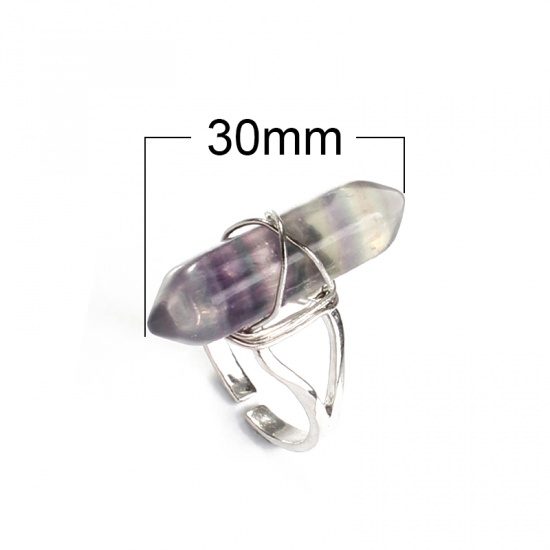銅 & 螢石 ( 天然 ) オープンタイプ 調整可能 リング 指輪 銀メッキ 紫 六角柱 1 個 の画像