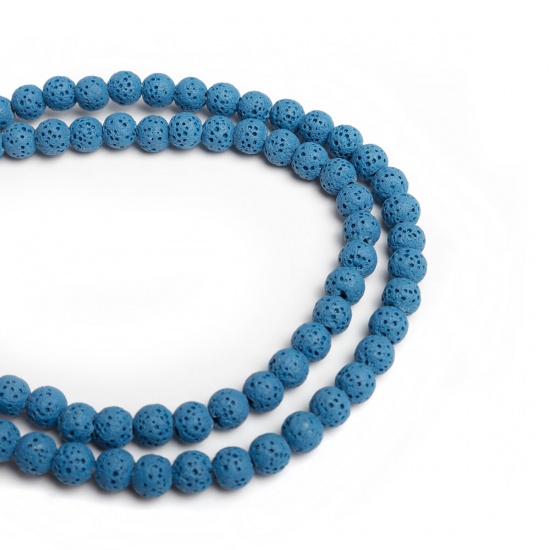 Picture of Lava Rock ( Natural ) Beads Round Blue About 6mm Dia., Hole: Approx 1.5mm, 40cm(15 6/8") long, 1 Strand (Approx 65 PCs/Strand)